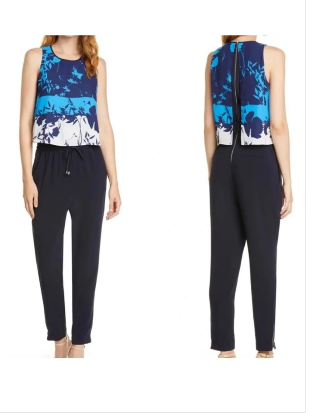 TED BAKER London Navy and Blue Floral Jumpsuit Size 4